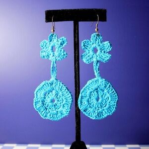 Handcrafted Blue Crochet Earrings